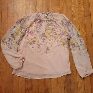 Joie Pink Floral Metallic Keyhole Neck Blouse S Butterfly Meadow Garden Cottage